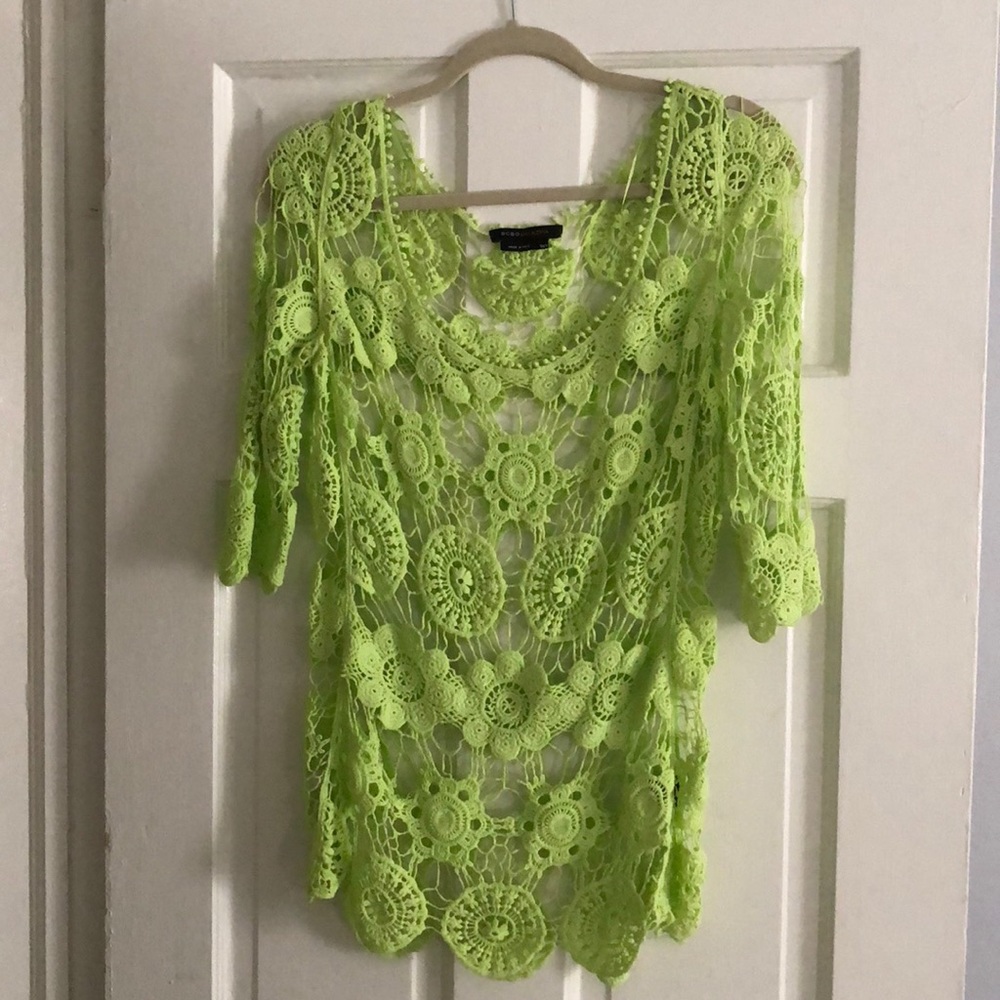 BCBG Lace Overlay Lime Top